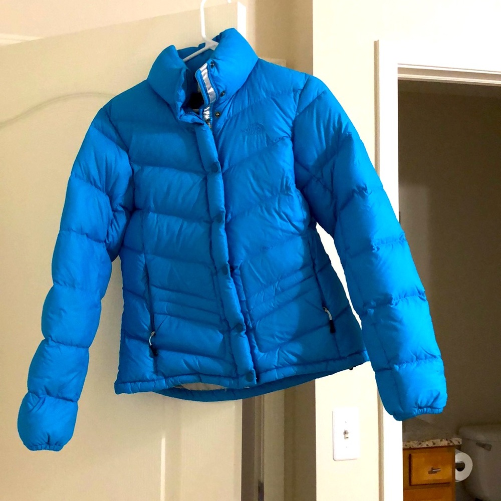 Bright light blue North Face Puffer Coat